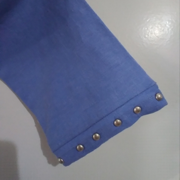 NWOT Denim & Co  Western Style Linen Blend Turquoise and Stud detail Shacket - Picture 7 of 9